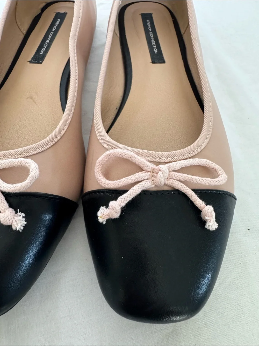 French Connection Two-Tone Pink and Black Cap-Toe Ballet Flats Size 11